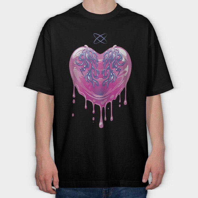 Y3K Dripping Heart Melt, Tricou Oversize Barbati (Unisex)