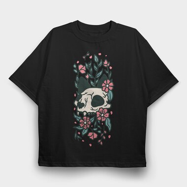 Floral Cat Skull Flowers, Tricou Oversize Barbati (Unisex)
