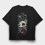 Floral Cat Skull Flowers, Tricou Oversize Barbati (Unisex)
