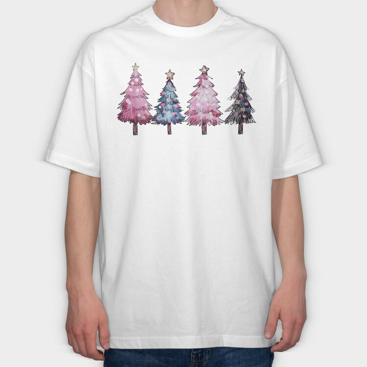 Watercolor Christmas Trees, Tricou Oversize Barbati (Unisex)