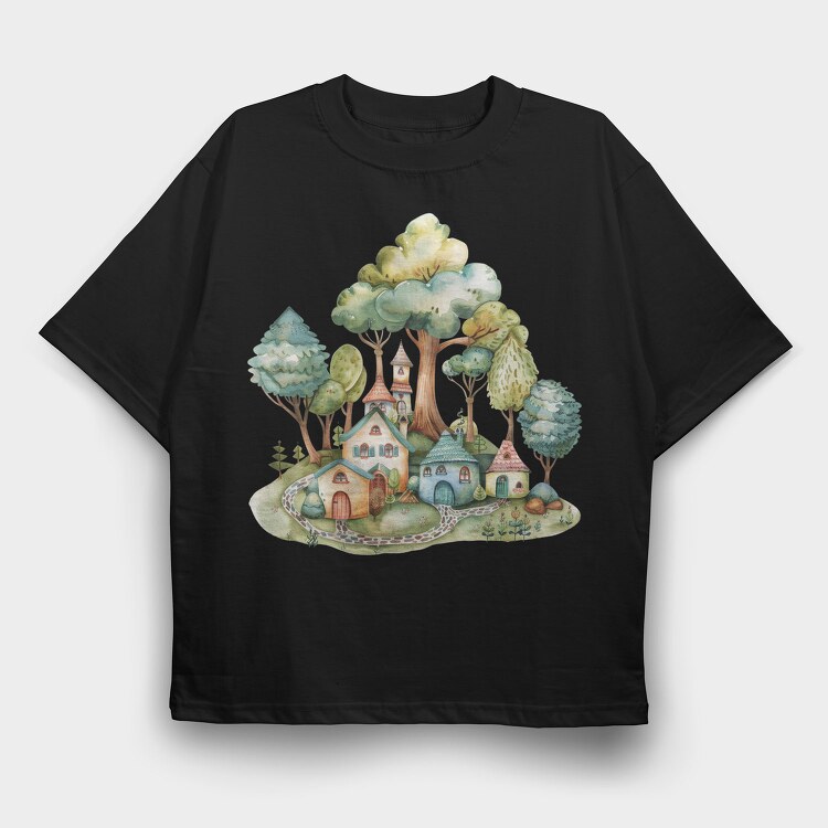 Watercolor Fairy Cove, Tricou Oversize Barbati (Unisex)