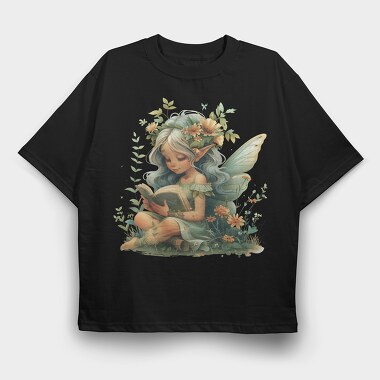 Watercolor Fairy Reading, Tricou Oversize Barbati (Unisex)