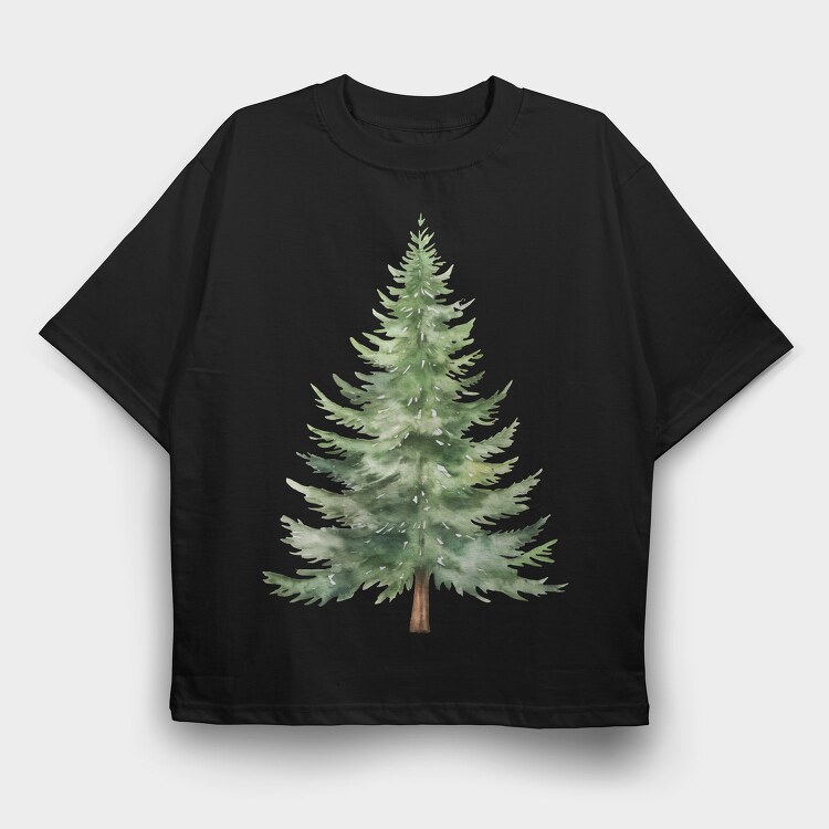 Watercolor Fir Tree, Tricou Oversize Barbati (Unisex)