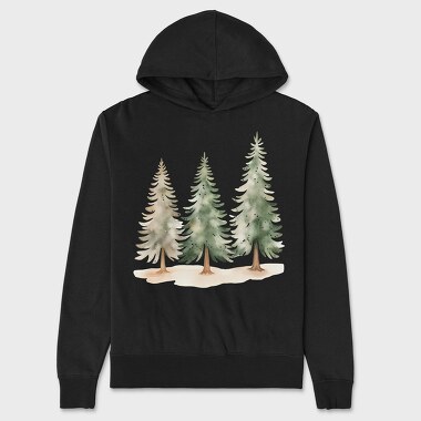 Watercolor Fir Trees, Hanorac Oversize Barbati (Unisex)