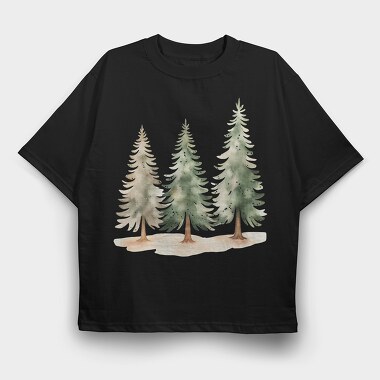 Watercolor Fir Trees, Tricou Oversize Barbati (Unisex)