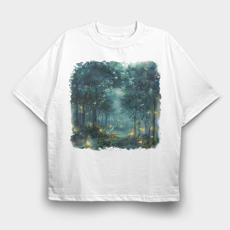 Watercolor Fireflies Night, Tricou Oversize Barbati (Unisex)