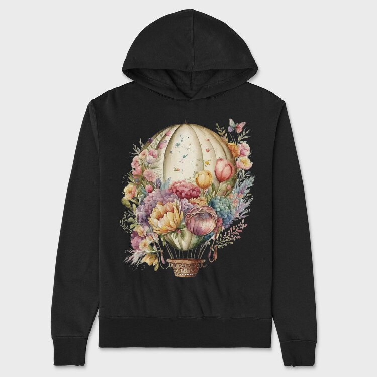 Watercolor Floral Balloon, Hanorac Oversize Barbati (Unisex)