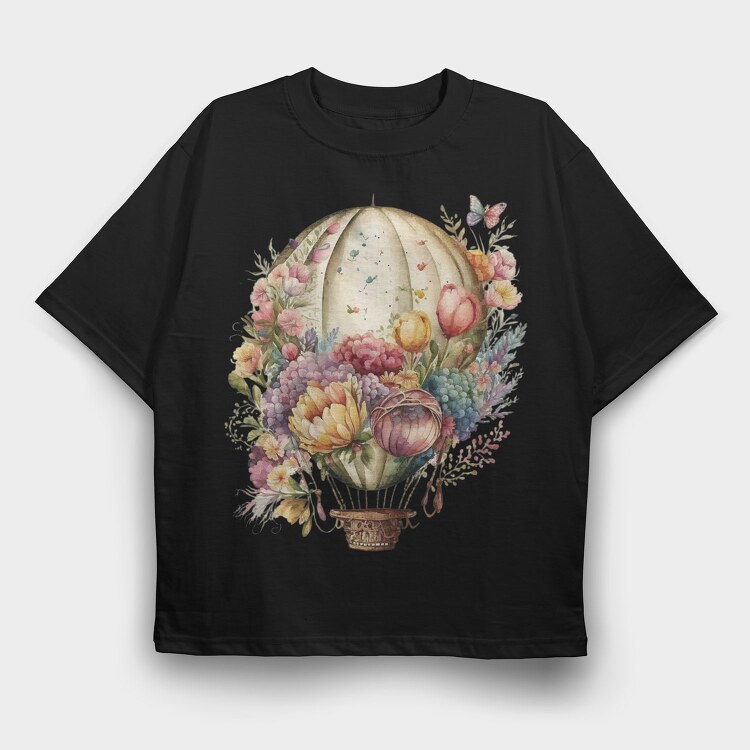 Watercolor Floral Balloon, Tricou Oversize Barbati (Unisex)