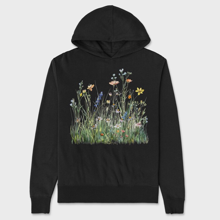 Watercolor Flowers Meadow, Hanorac Oversize Barbati (Unisex)