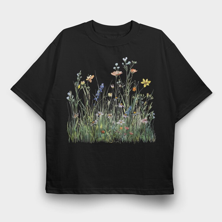 Watercolor Flowers Meadow, Tricou Oversize Barbati (Unisex)