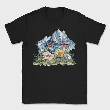 Watercolor Flowers Mountain, Tricou Barbati (Unisex)
