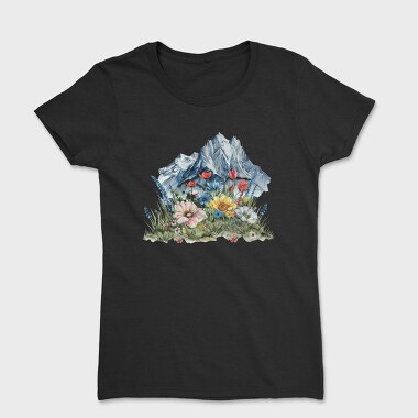 Watercolor Flowers Mountain, Tricou Femei