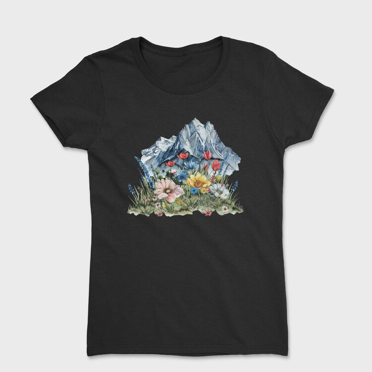 Watercolor Flowers Mountain, Tricou Femei