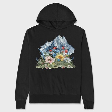 Watercolor Flowers Mountain, Hanorac Oversize Barbati (Unisex)
