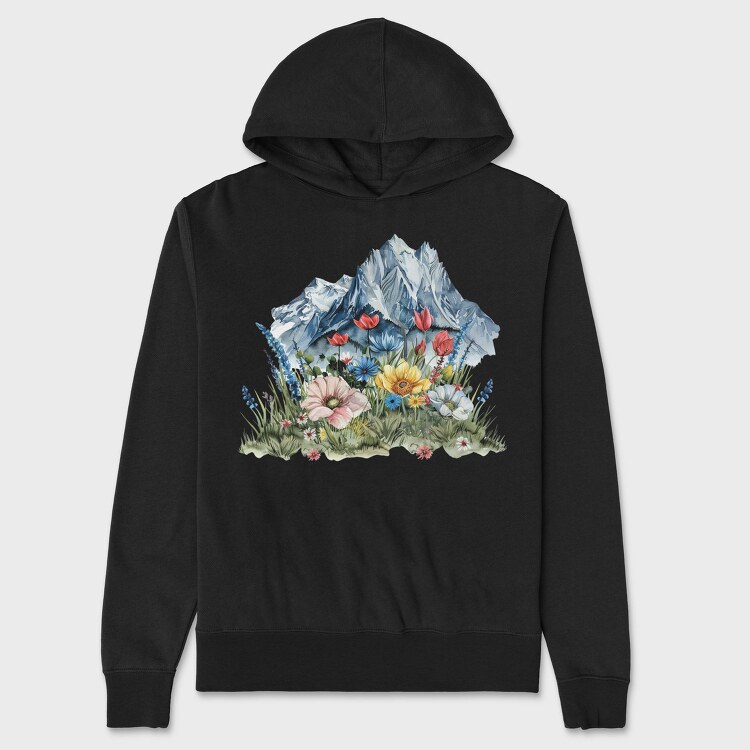 Watercolor Flowers Mountain, Hanorac Oversize Barbati (Unisex)