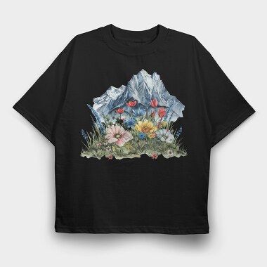 Watercolor Flowers Mountain, Tricou Oversize Barbati (Unisex)