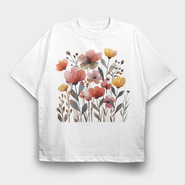 Watercolor Flowers Scandi, Tricou Oversize Barbati (Unisex)