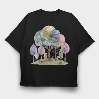Watercolor Forest Clipart 2, Tricou Oversize Barbati (Unisex)