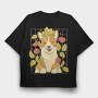 Cute Corgi Dog And Frog, Tricou Oversize Barbati (Unisex)