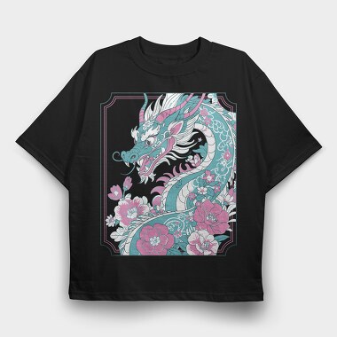 Floral Dragon Peranaken, Tricou Oversize Barbati (Unisex)