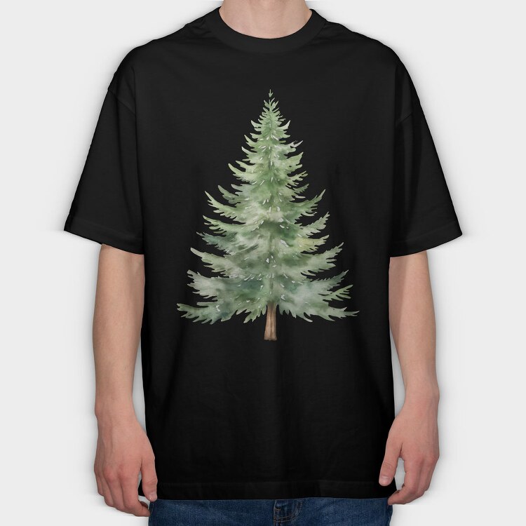 Watercolor Fir Tree, Tricou Oversize Barbati (Unisex)
