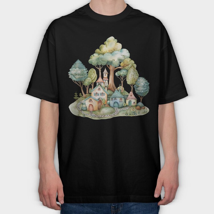 Watercolor Fairy Cove, Tricou Oversize Barbati (Unisex)