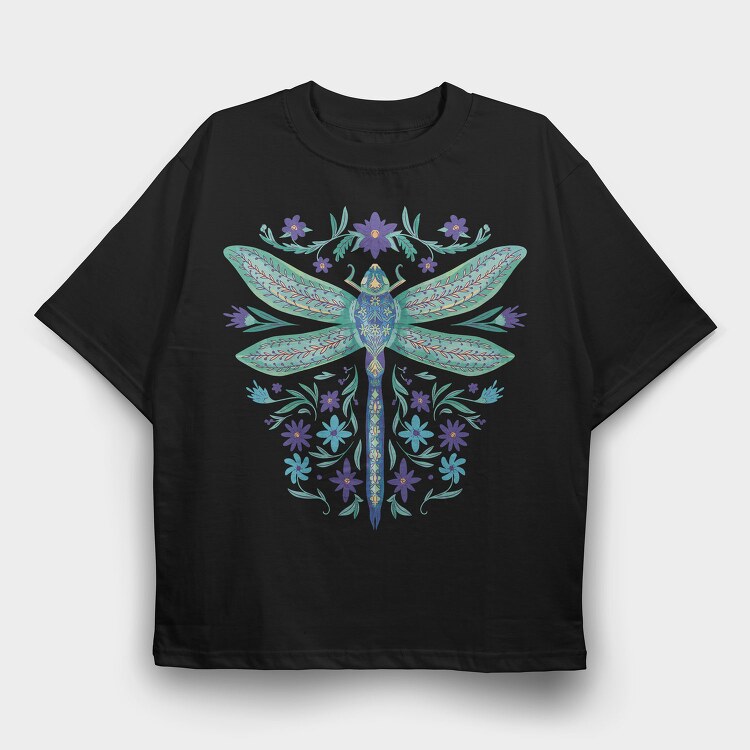 Floral Dragonfly Watercolor, Tricou Oversize Barbati (Unisex)