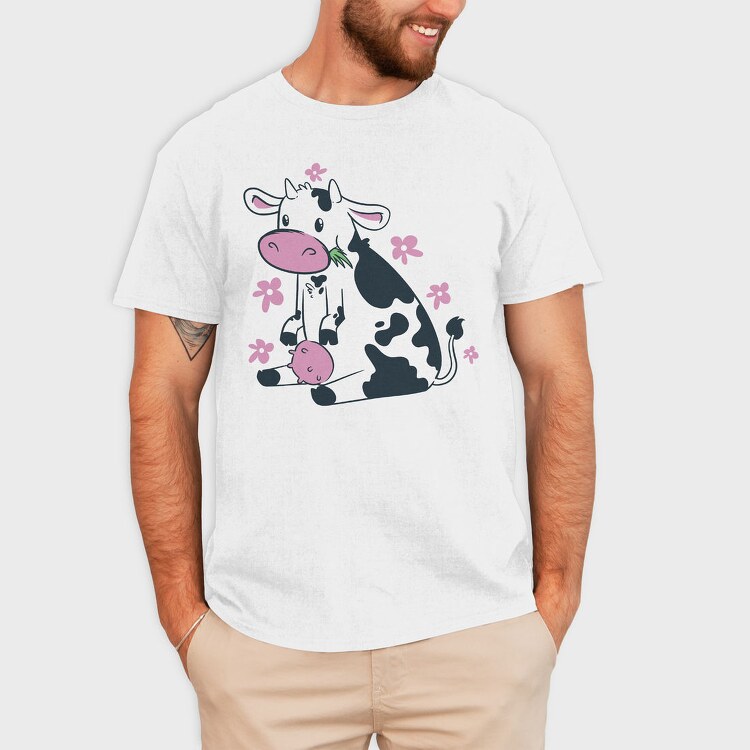 Cute Cow Eating Grass, Tricou Barbati (Unisex)