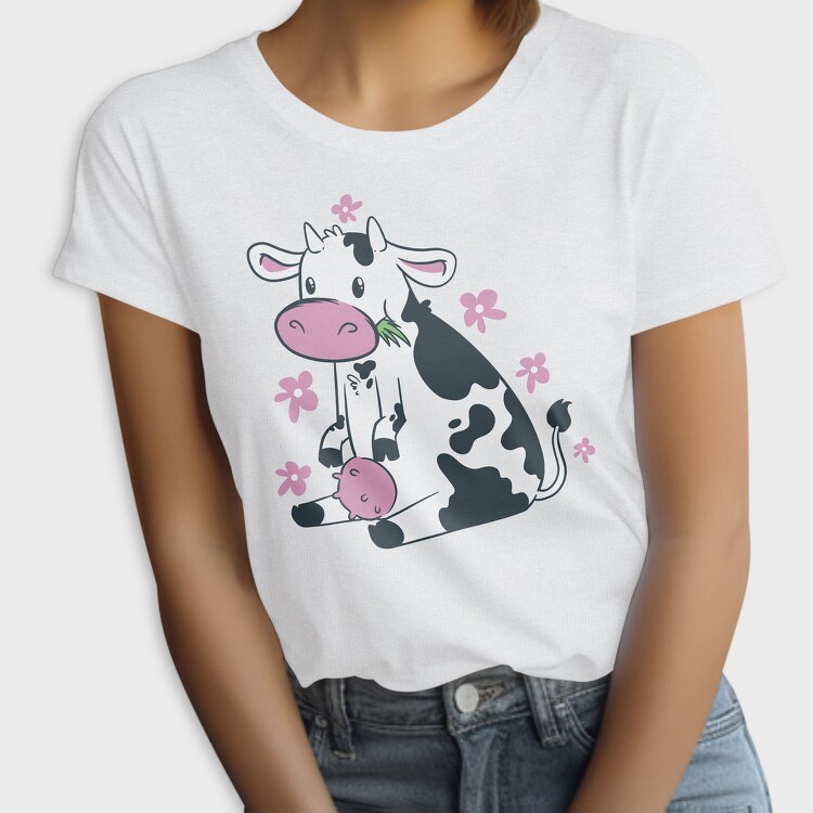 Cute Cow Eating Grass, Tricou Femei