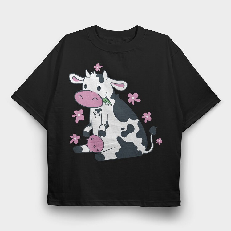 Cute Cow Eating Grass, Tricou Oversize Barbati (Unisex)