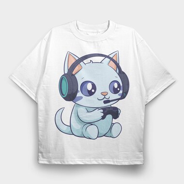Cute Gamer Cat, Tricou Oversize Barbati (Unisex)