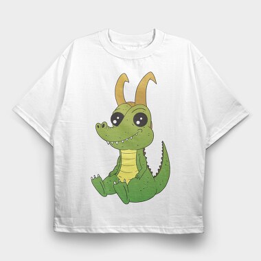 Cute Horned Crocodile Golden Horns, Tricou Oversize Barbati (Unisex)