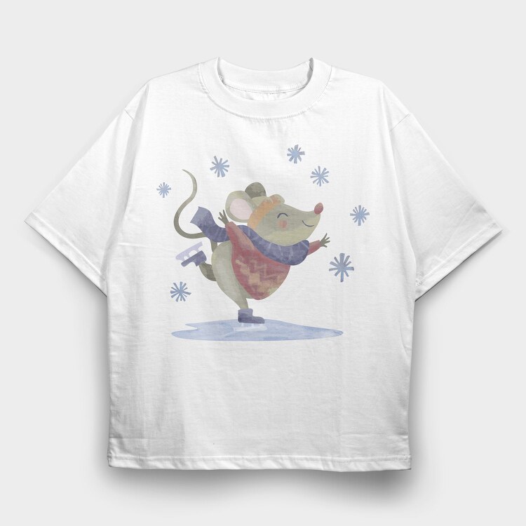 Cute Mouse Skating Mug, Tricou Oversize Barbati (Unisex)