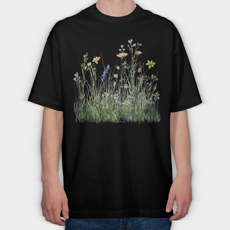 Watercolor Flowers Meadow, Tricou Oversize Barbati (Unisex)