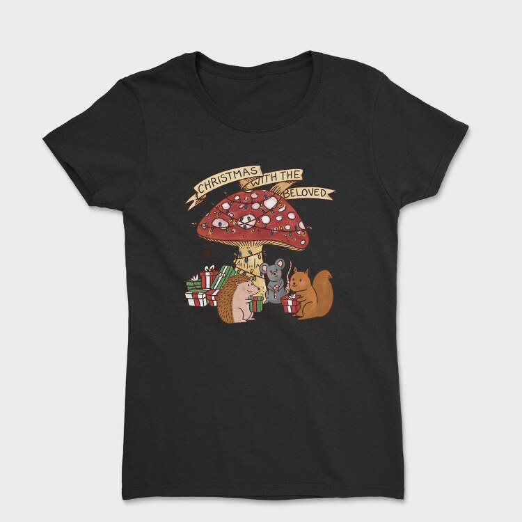 Christmas Mushroom And Animals With The Beloved, Tricou Femei