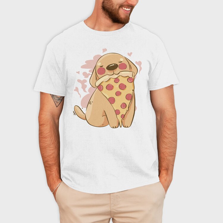 Cute Dog Pet Eating Pizza, Tricou Barbati (Unisex)