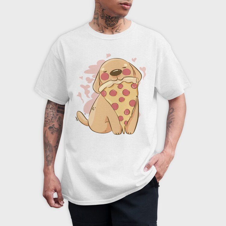 Cute Dog Pet Eating Pizza, Tricou Barbati (Unisex)