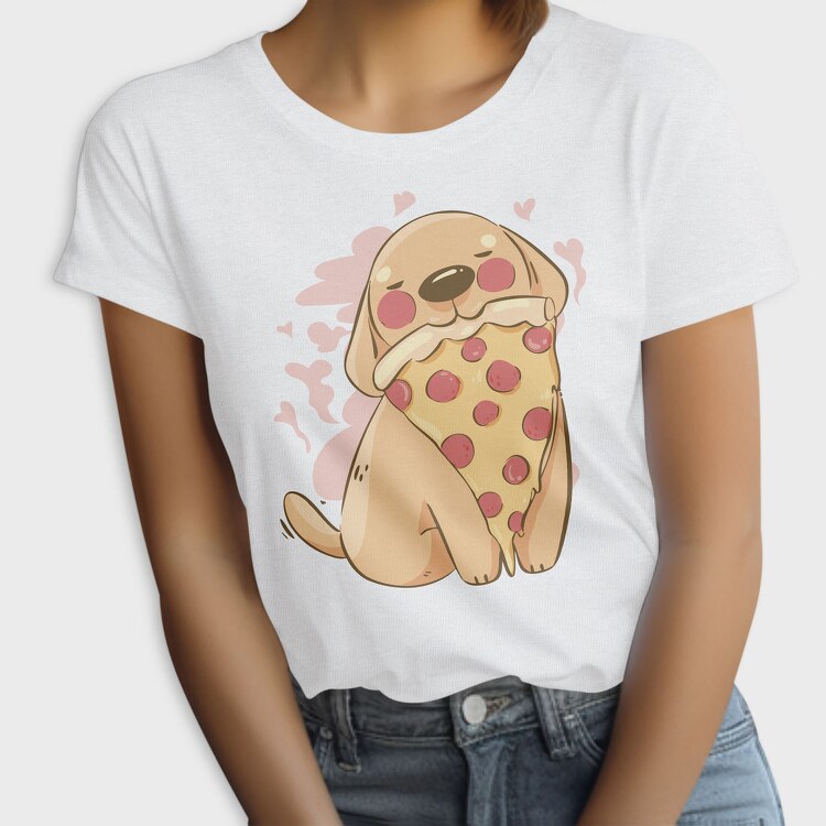 Cute Dog Pet Eating Pizza, Tricou Femei