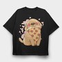 Cute Dog Pet Eating Pizza, Tricou Oversize Barbati (Unisex)
