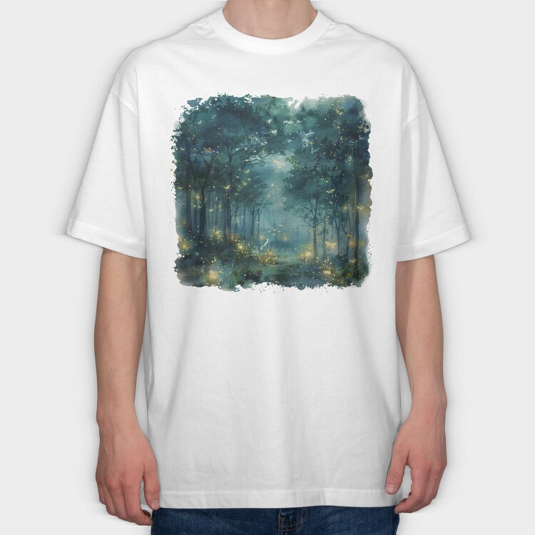 Watercolor Fireflies Night, Tricou Oversize Barbati (Unisex)