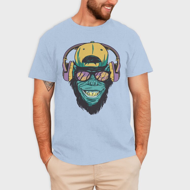 Monkey With Headphones, Tricou Barbati (Unisex)