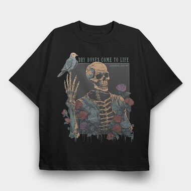 Floral Skeleton With A Bird Dove Life, Tricou Oversize Barbati (Unisex)