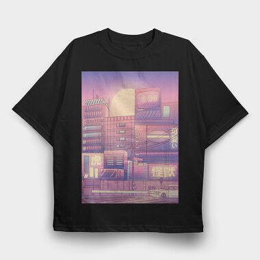 Monochromatic Vaporwave Japan City, Tricou Oversize Barbati (Unisex)