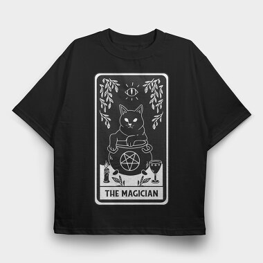 The Magician Tarot Card Cat, Tricou Oversize Barbati (Unisex)