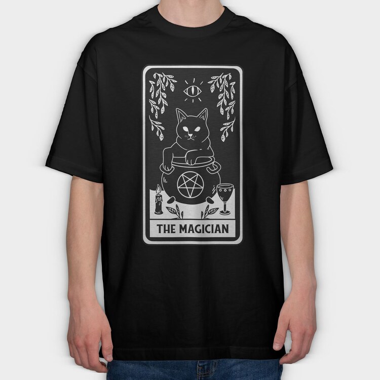 The Magician Tarot Card Cat, Tricou Oversize Barbati (Unisex)