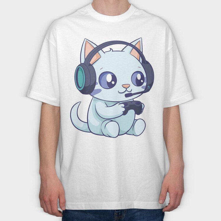Cute Gamer Cat, Tricou Oversize Barbati (Unisex)