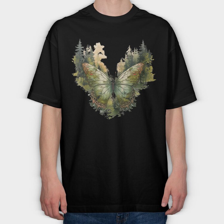 Watercolor Forest Butterfly, Tricou Oversize Barbati (Unisex)