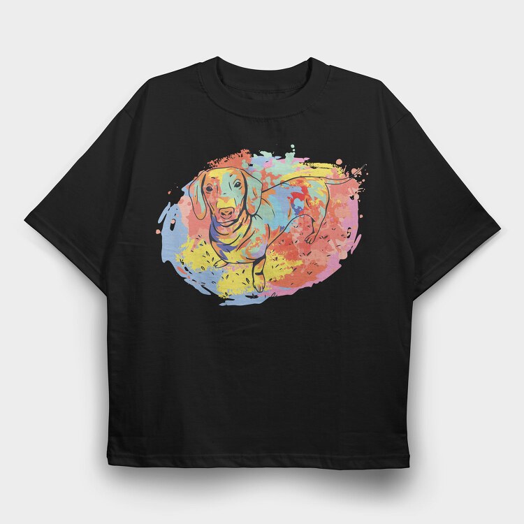 Dachshund Watercolor, Tricou Oversize Barbati (Unisex)