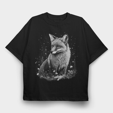 Monochrome Fox Snow Realistic, Tricou Oversize Barbati (Unisex)
