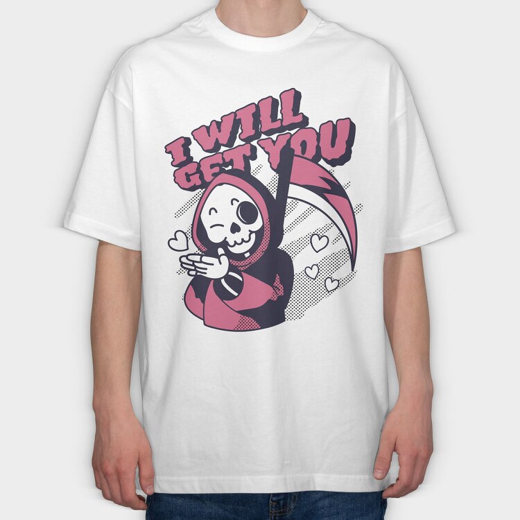 Cute Grim Reaper Halloween Skull, Tricou Oversize Barbati (Unisex)